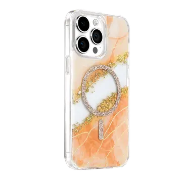 Onegif  İphone 15 Pro Max Lotus Simli Magsafe Kapak - Turuncu