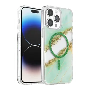 Onegif  İphone 15 Pro Max Lotus Simli Magsafe Kapak - Yeşil