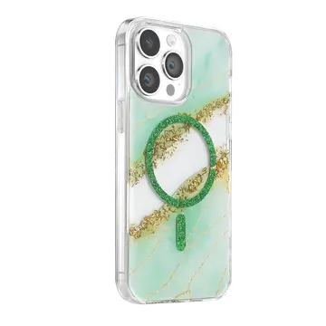 Onegif  İphone 15 Pro Max Lotus Simli Magsafe Kapak - Yeşil