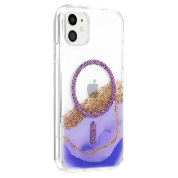 Onegif  İphone 11 Lotus Simli Magsafe Kapak - Mor