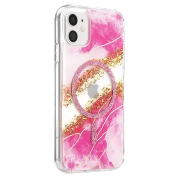 Onegif  İphone 11 Lotus Simli Magsafe Kapak - Pembe