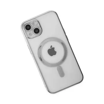İphone 14 Plus Kılıf Magneticsafe Lazer Silikon - Gümüş