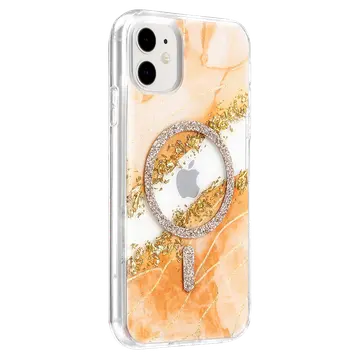 Onegif  İphone 11 Lotus Simli Magsafe Kapak - Turuncu
