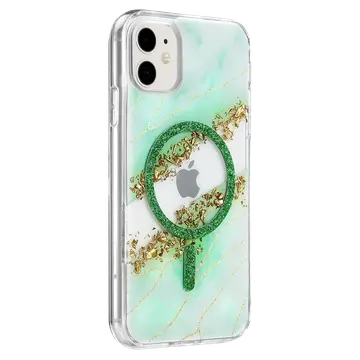 Onegif  İphone 11 Lotus Simli Magsafe Kapak - Yeşil