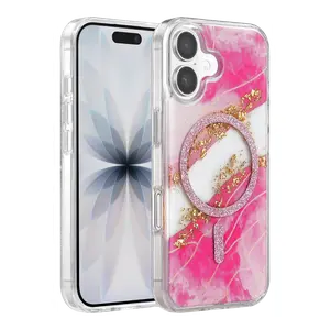 Onegif  İphone 16 Lotus Simli Magsafe Kapak - Pembe