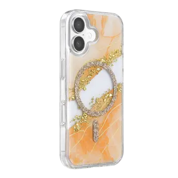 Onegif  İphone 16 Lotus Simli Magsafe Kapak - Turuncu