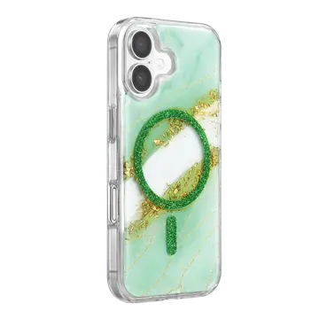 Onegif  İphone 16 Lotus Simli Magsafe Kapak - Yeşil