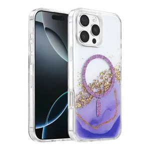 Onegif  İphone 16 Pro Max Lotus Simli Magsafe Kapak - Mor