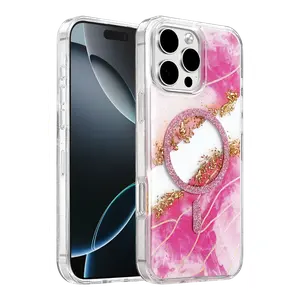 Onegif  İphone 16 Pro Max Lotus Simli Magsafe Kapak - Pembe