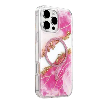 Onegif  İphone 16 Pro Max Lotus Simli Magsafe Kapak - Pembe