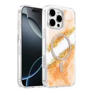 Onegif  İphone 16 Pro Max Lotus Simli Magsafe Kapak - Turuncu