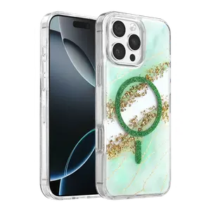Onegif  İphone 16 Pro Max Lotus Simli Magsafe Kapak - Yeşil
