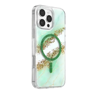 Onegif  İphone 16 Pro Max Lotus Simli Magsafe Kapak - Yeşil