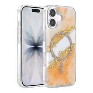 Onegif  İphone 17 Lotus Simli Magsafe Kapak - Turuncu