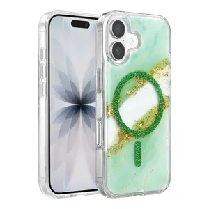 Onegif  İphone 17 Lotus Simli Magsafe Kapak - Yeşil