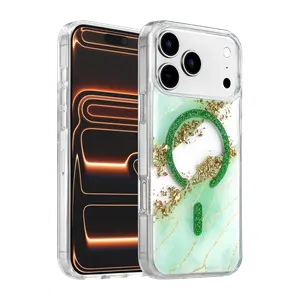 Onegif  İphone 17 Pro Lotus Simli Magsafe Kapak - Yeşil