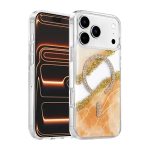 Onegif  İphone 17 Pro Max Lotus Simli Magsafe Kapak - Turuncu