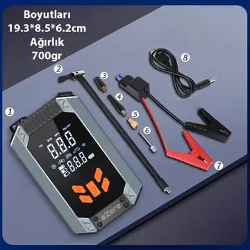 EZERE ST-9632D Taşınabilir Araç Lastik Şişirme Ve Starter Akü Takviye Seti