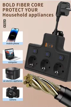 Termal Akım Korumalı 3’lü Duvar Tipi Priz 1x Usb 2x Type-c Çıkışlı Grup Priz Çoğaltıcı (3500w)