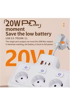 Termal Akım Korumalı 3’lü Duvar Tipi Priz 1x Usb 2x Type-c Çıkışlı Grup Priz Çoğaltıcı (3500w)