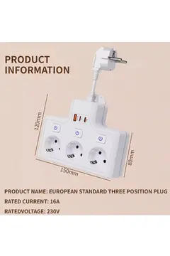 Termal Akım Korumalı 3’lü Duvar Tipi Priz 1x Usb 2x Type-c Çıkışlı Grup Priz Çoğaltıcı (3500w)