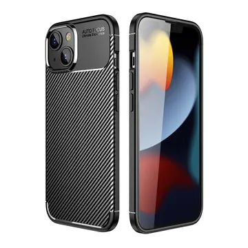 İphone 14 Plus Kılıf Auto Focus Karbon Kapak - Siyah