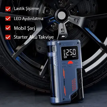 EZERE ST-9631 Pro Taşınabilir Göstergeli Araç Lastik Şişirme Ve Starter Akü Takviye Seti