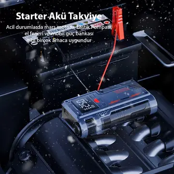 EZERE ST-9631 Pro Taşınabilir Göstergeli Araç Lastik Şişirme Ve Starter Akü Takviye Seti