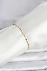 CM 14K Gold Renk Yassı Ezme Burgu Model Kadın Bileklik 5886