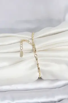 CM 14K Gold Renk Yassı Ezme Burgu Model Kadın Bileklik 5886