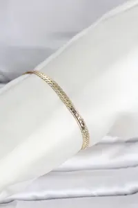 CM 14K Gold Renk Lazerli Yassı Zincir Model Kadın Bileklik 5886