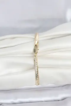 CM 14K Gold Renk Lazerli Yassı Zincir Model Kadın Bileklik 5886