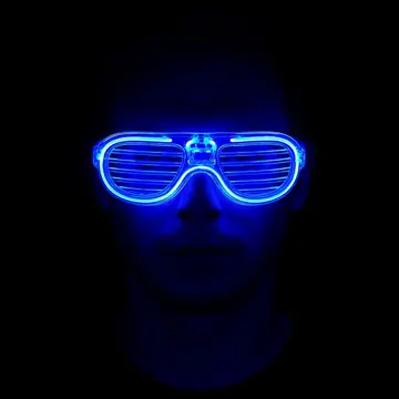 Mavi Led Işıklı Parti Gözlüğü - Neon Glow Şerit Gözlük 3 Modlu