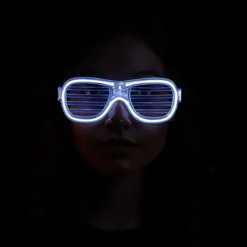Beyaz Led Işıklı Parti Gözlüğü - Neon Glow Şerit Gözlük 3 Modlu
