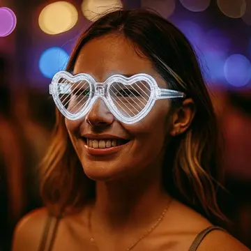 Beyaz Led Işıklı Kalp Gözlük – 3 Modlu Parti & Glow Gözlüğü