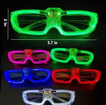 Led Işıklı Glow Pilli Parti Gözlüğü - Glow Efektli 6 Adet 5 Renk