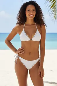 Kadın Beyaz Pedli Bel ve Boyundan Bağlamalı Dantelli Şık Bikini Takımı