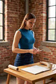 Kadın Mavi Kolsuz Balıkçı Yaka Basic Bluz
