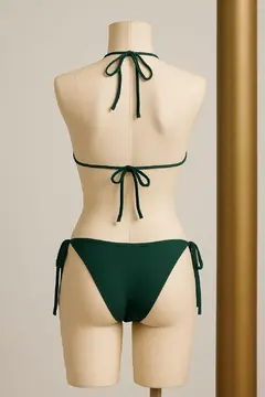 Kadın Yeşil Yandan ve Boyundan Bağlamalı Bikini Mayo Takımı