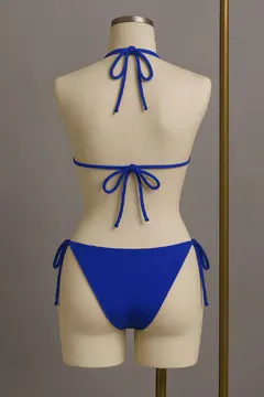 Kadın Mavi Yandan ve Boyundan Bağlamalı Bikini Mayo Takımı