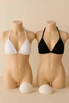 Kadın Siyah ve Beyaz Minimal Kesim Üçgen Bikini Üstü