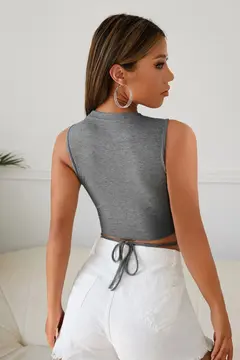 Kadın Gri Çapraz Bağlamalı Crop Top Büstiyer