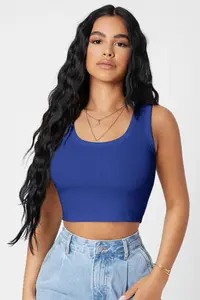 Kadın Lacivert Kare Yaka Crop Top Bluz