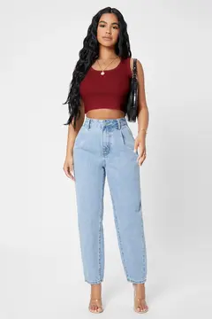 Kadın Bordo Kare Yaka Crop Top Bluz