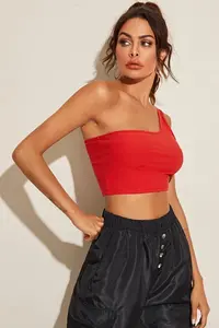 Kadın Kırmızı Tek Omuz Crop Büstiyer