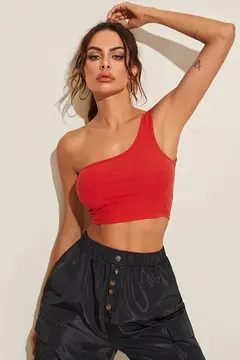 Kadın Kırmızı Tek Omuz Crop Büstiyer