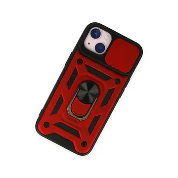 İphone 14 Kılıf Pars Lens Yüzüklü Silikon - Kırmızı