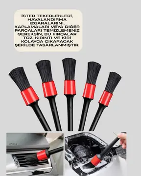 5 Boy Fırçalı Araba Temizlik Seti-Derin Temizlik Sağlayan Yumuşak Fırçalar