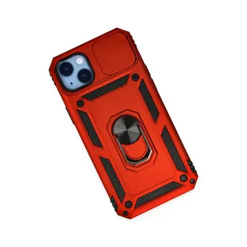İphone 14 Plus Kılıf Pars Lens Yüzüklü Silikon - Kırmızı
