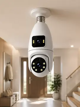 Gece Görüşlü Çift Lens Wi-Fi Ampul Kamera Mobil Takip Destekli